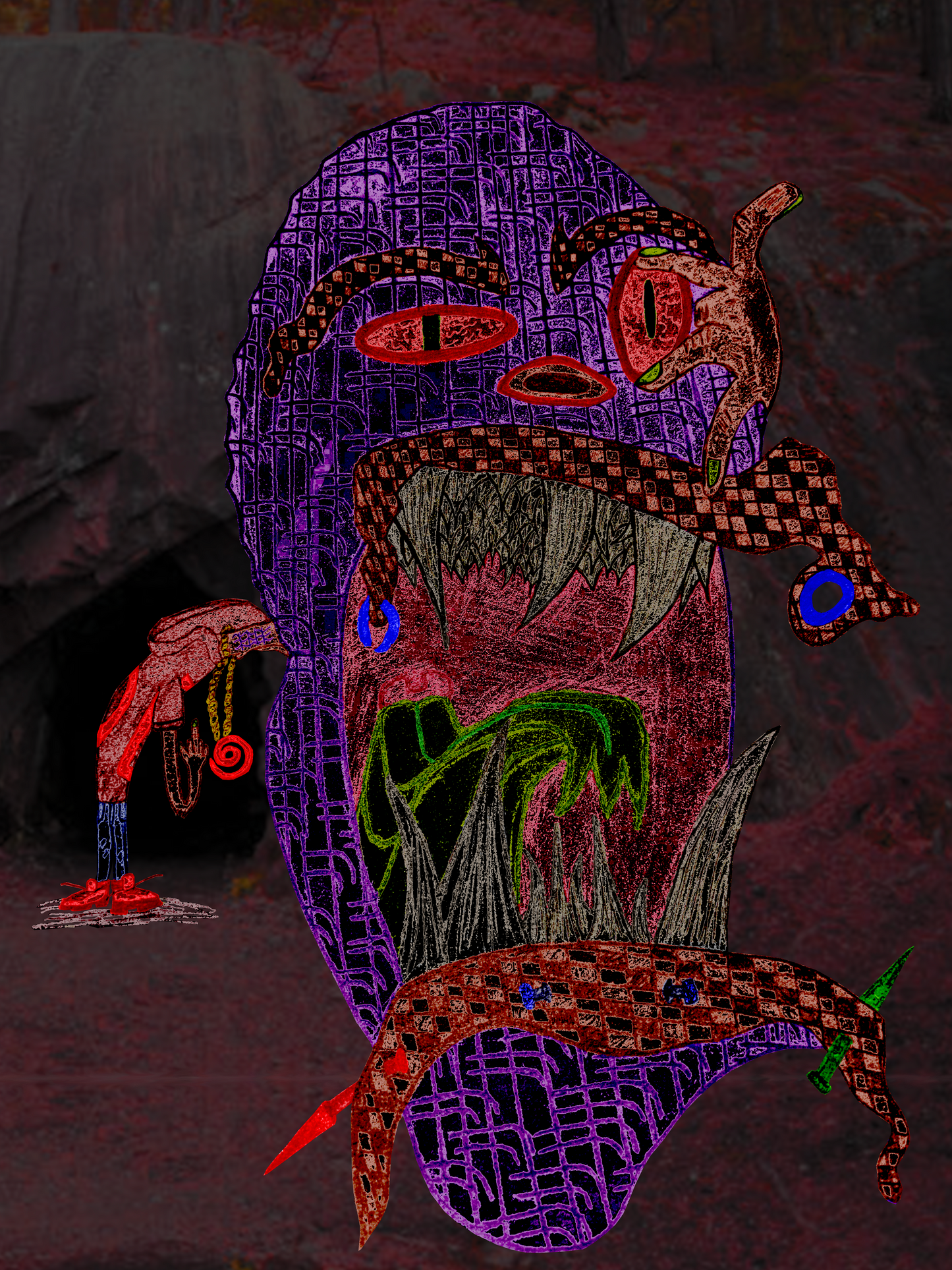 Beau Chaos Unisex "The Cave Man & BC Mirror" Logo Snow Wash Oversized Zip-Up Hoodie