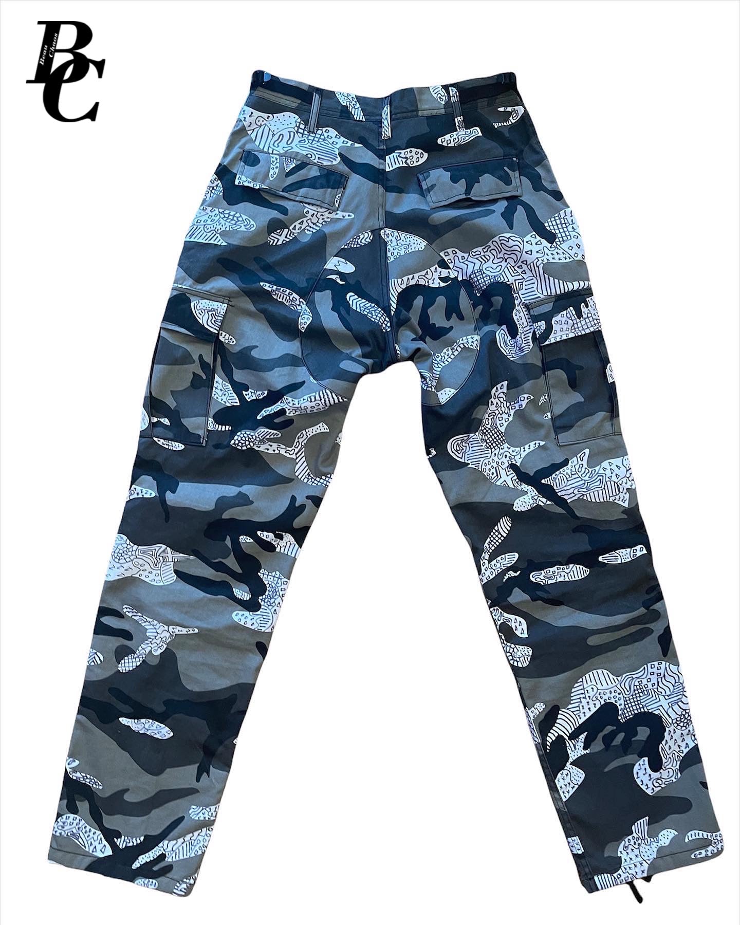 Beau Chaos Men’s Snow Camouflage “Chaos Pattern” Logo Cargo Pants