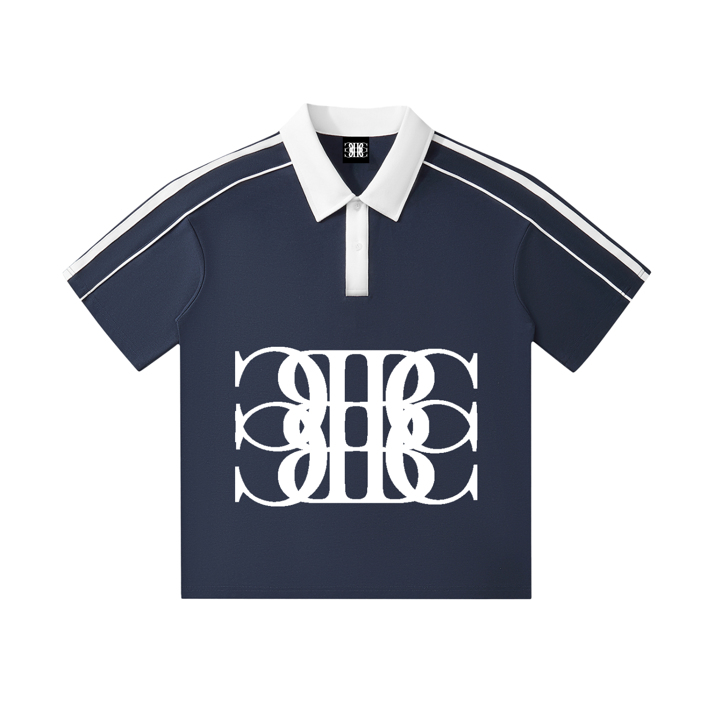 Beau Chaos Unisex "BC Mirror & BC Stack" Logo Contrast Collar Short-Sleeve Polo Shirt