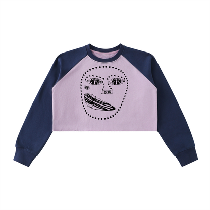 Beau Chaos Women's "Face Phase 1 & 2" Logo Raw-Hem Color-Block Crop Sweatshirt