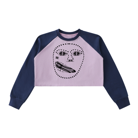 Beau Chaos Women's "Face Phase 1 & 2" Logo Raw-Hem Color-Block Crop Sweatshirt