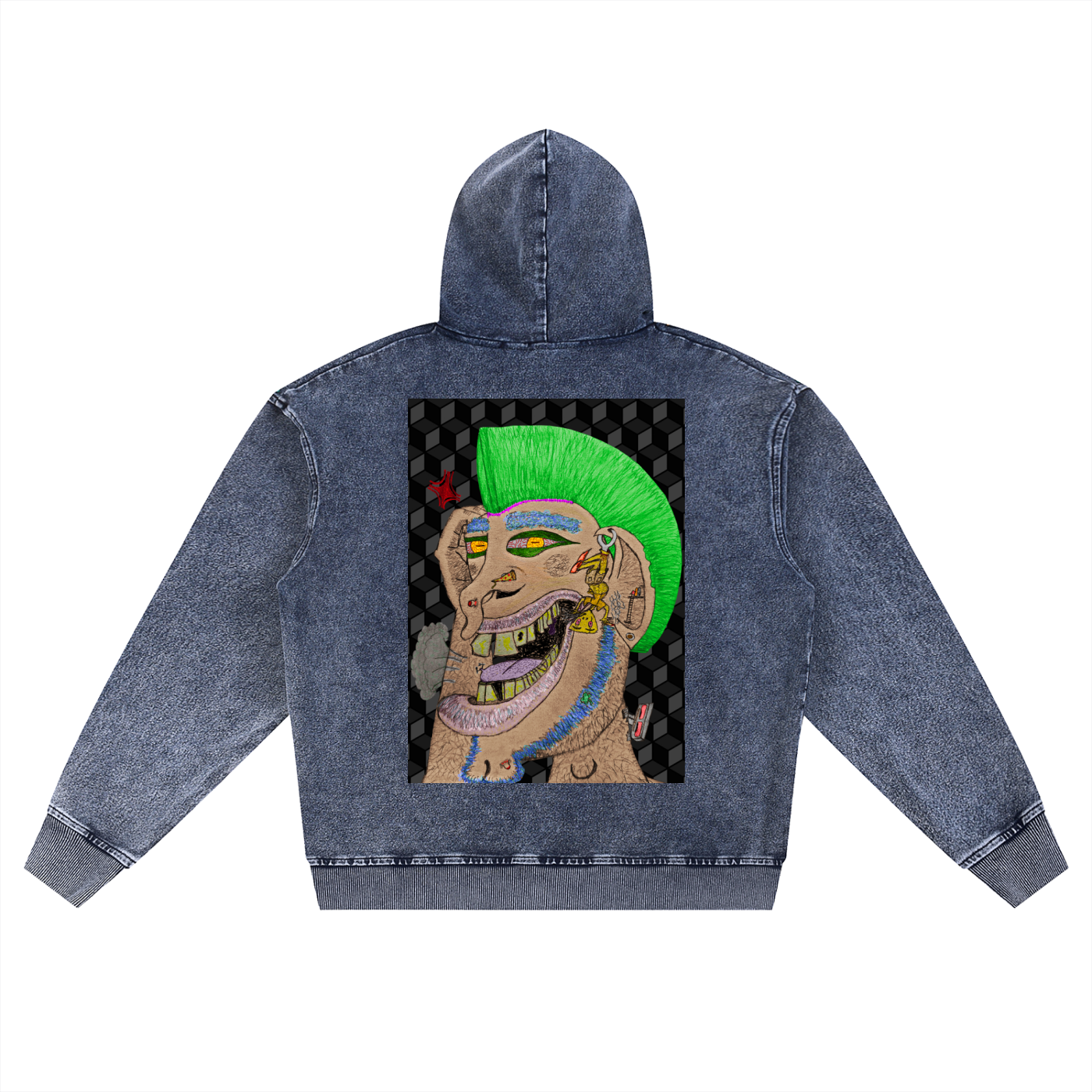 Beau Chaos Unisex "The Ugly Dude & BC Mirror" Logo Snow Wash Oversized Zip-Up Hoodie