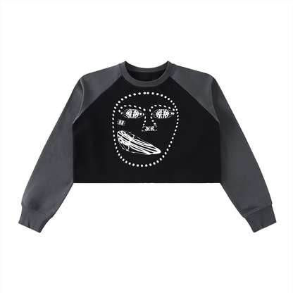 Beau Chaos Women's "Face Phase 1 & 2" Raw-Hem Color-Block Crop Sweatshirt