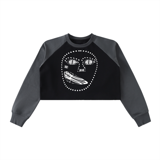 Beau Chaos Women's "Face Phase 1 & 2" Raw-Hem Color-Block Crop Sweatshirt