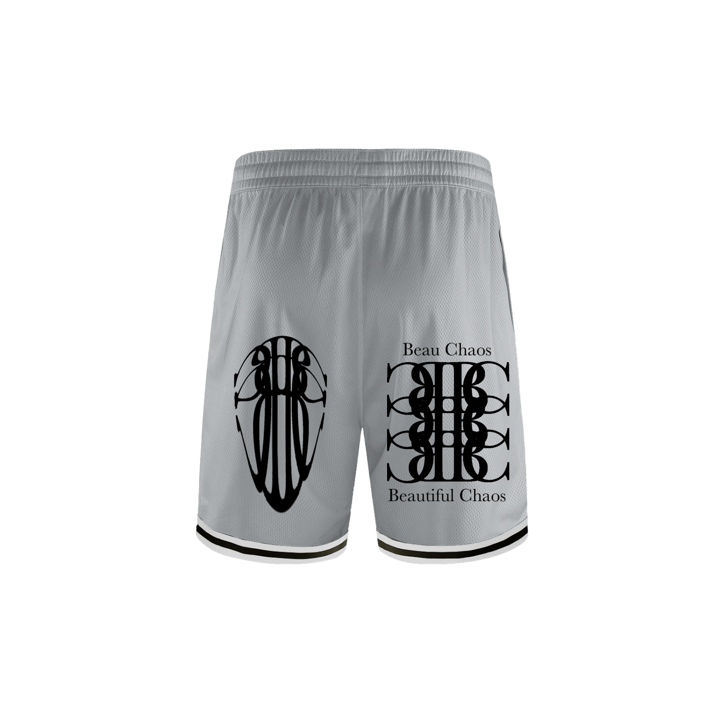 Beau Chaos Men's "Tall & Wide Stretch, Name, & BC Stack" Logo Classic Stripe Trim Basketball Shorts