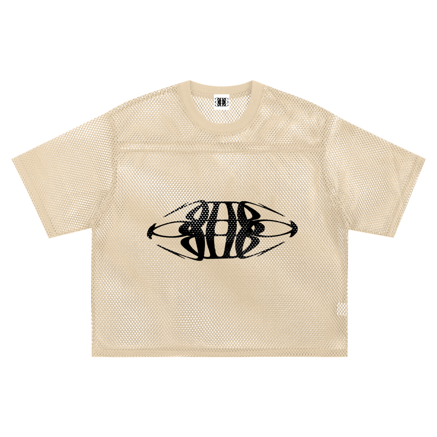 Beau Chaos Unisex "Tall & Wide Stretch" Logo See-through Boxy Net T-Shirt