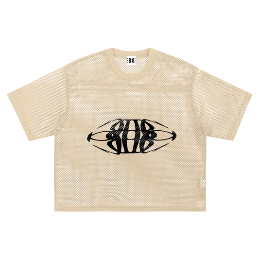 Beau Chaos Unisex "Tall & Wide Stretch" Logo See-through Boxy Net T-Shirt