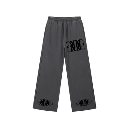 Beau Chaos Unisex "BC Mirror, Tall & Wide Stretch" Logo Snow Washed Raw Edge Sweatpants