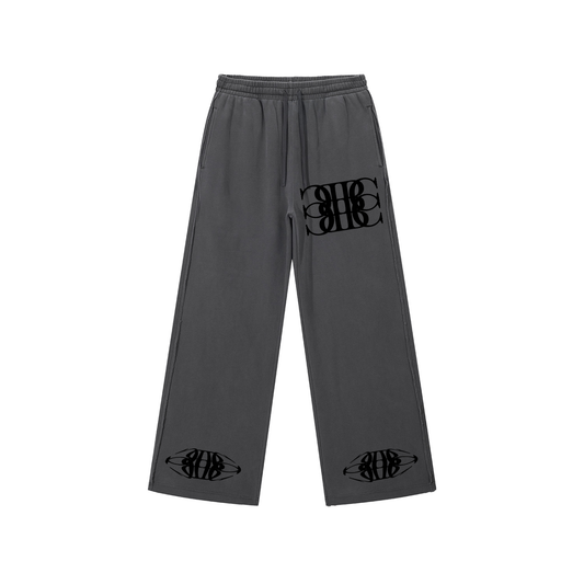 Beau Chaos Unisex "BC Mirror, Tall & Wide Stretch" Logo Snow Washed Raw Edge Sweatpants