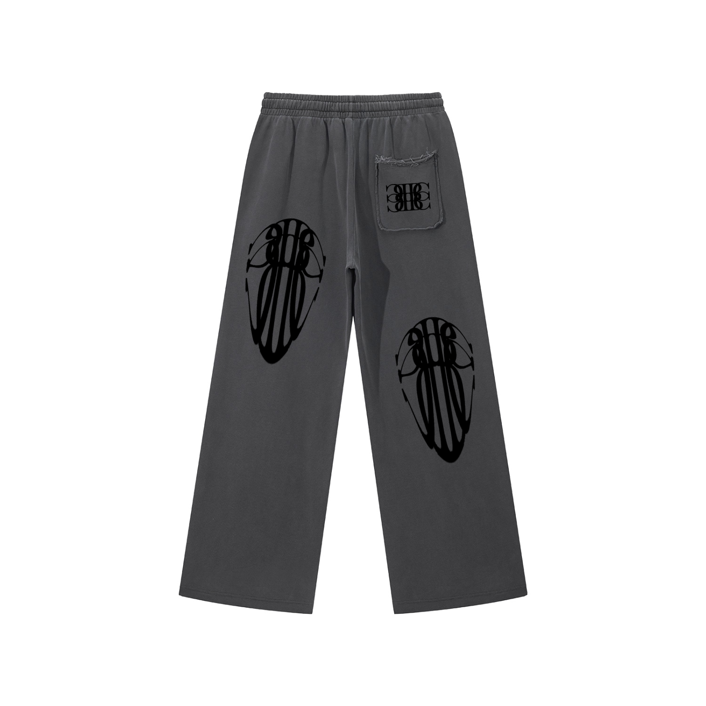 Beau Chaos Unisex "BC Mirror, Tall & Wide Stretch" Logo Snow Washed Raw Edge Sweatpants