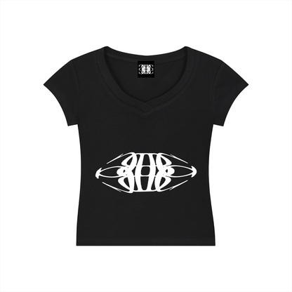 Beau Chaos Women's "Tall & Wide Stretch" Logo V-Neck Bodycon T-Shirt