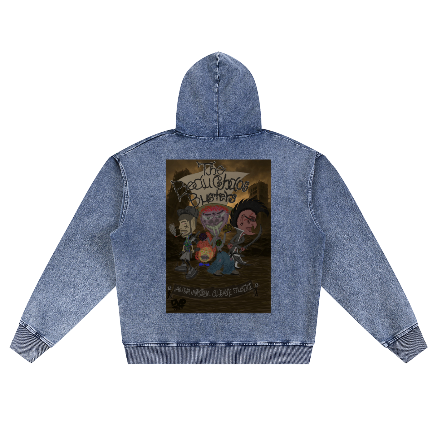 Beau Chaos Unisex "The Beau Chaos Busters & BC Mirror" Logo Snow Wash Oversized Zip-Up Hoodie