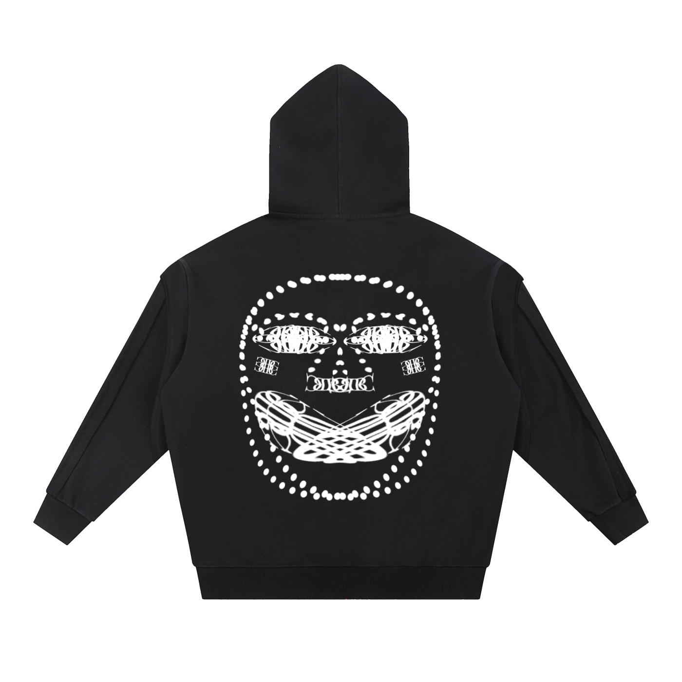 Beau Chaos Unisex "BC Mirror & Face Phase 2" Logo Contrast Tape Raw Edge Double Layered Zip Hoodie