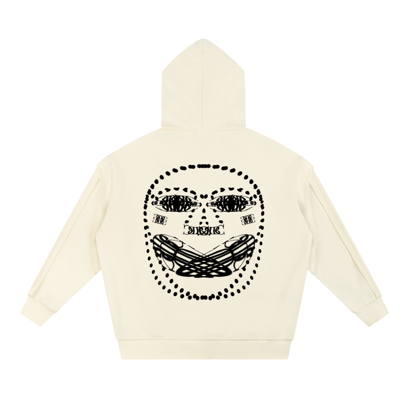Beau Chaos Unisex "BC Mirror & Face Phase 2" Logo Contrast Tape Raw Edge Double Layered Zip Hoodie