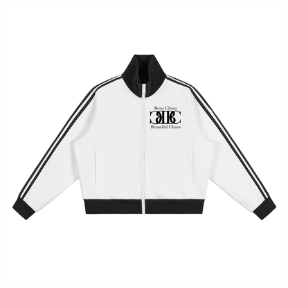Beau Chaos Women's "Name & BC Mirror" Logo Contrast Side Stripe Cropped Track Jacket
