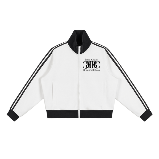 Beau Chaos Women's "Name & BC Mirror" Logo Contrast Side Stripe Cropped Track Jacket