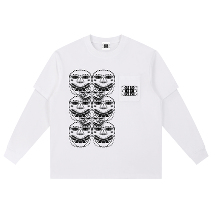 Beau Chaos Unisex "BC Mirror, Face Phase 2 & 3" Logo Layered Long Sleeve Oversized Tee