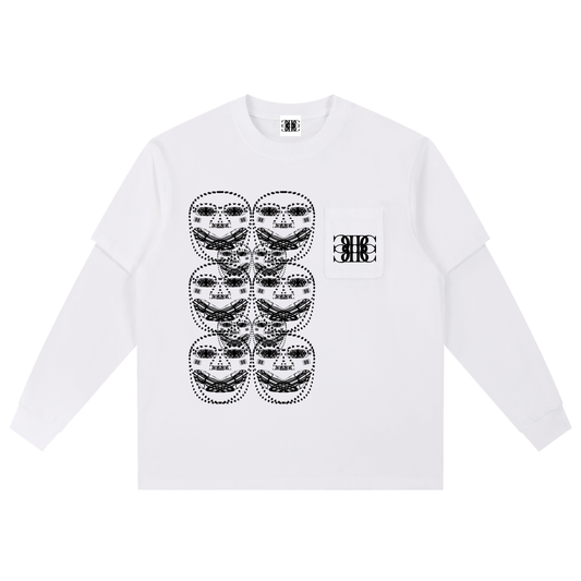 Beau Chaos Unisex "BC Mirror, Face Phase 2 & 3" Logo Layered Long Sleeve Oversized Tee
