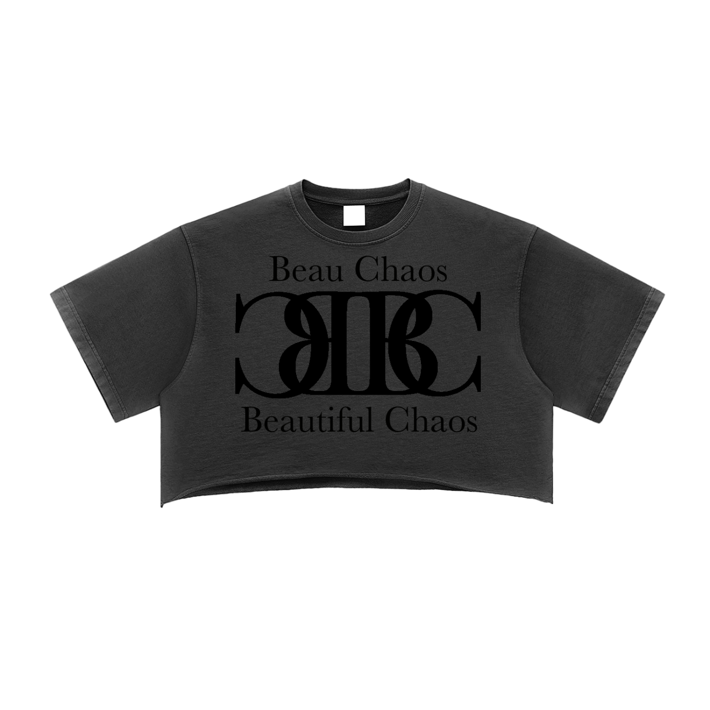 Beau Chaos Women's "Name & Wide Stretch" Logo Snow Washed Raw Edge Crop Top