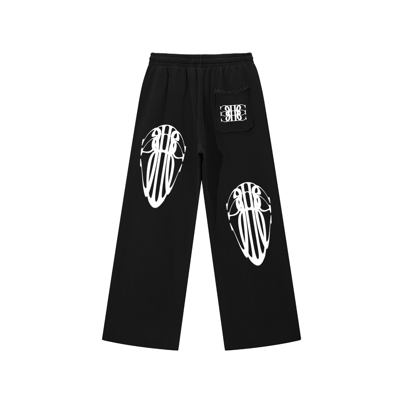 Beau Chaos Unisex "BC Mirror, Tall & Wide Stretch" Logo Snow Washed Raw Edge Sweatpants