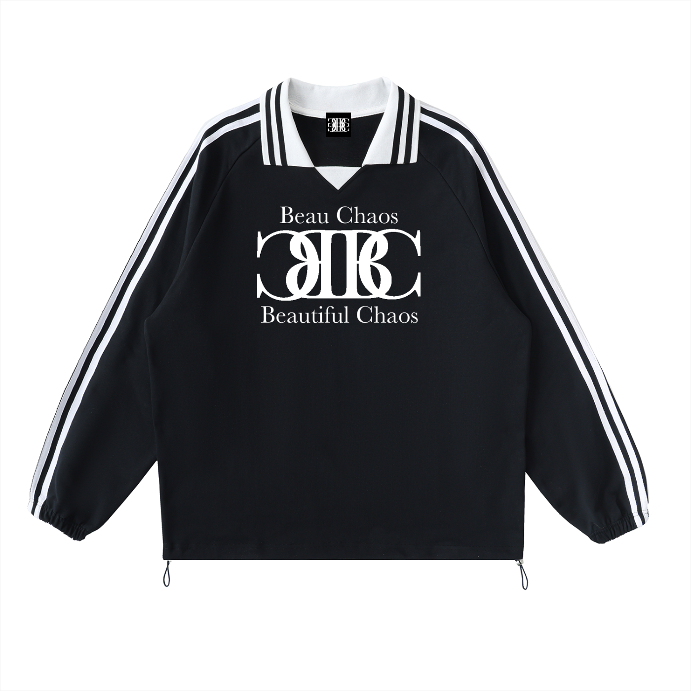 Beau Chaos Unisex "Name & BC Perspective" Logo Contrast Striped Lapel Collar Sweatshirt