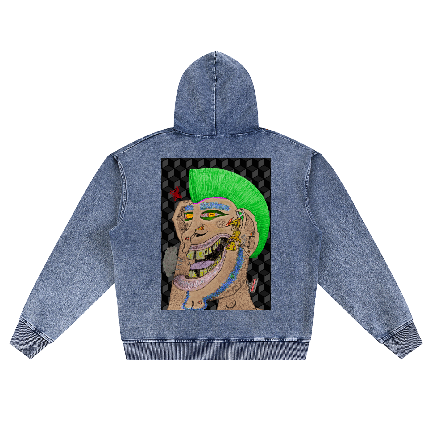 Beau Chaos Unisex "The Ugly Dude & BC Mirror" Logo Snow Wash Oversized Zip-Up Hoodie