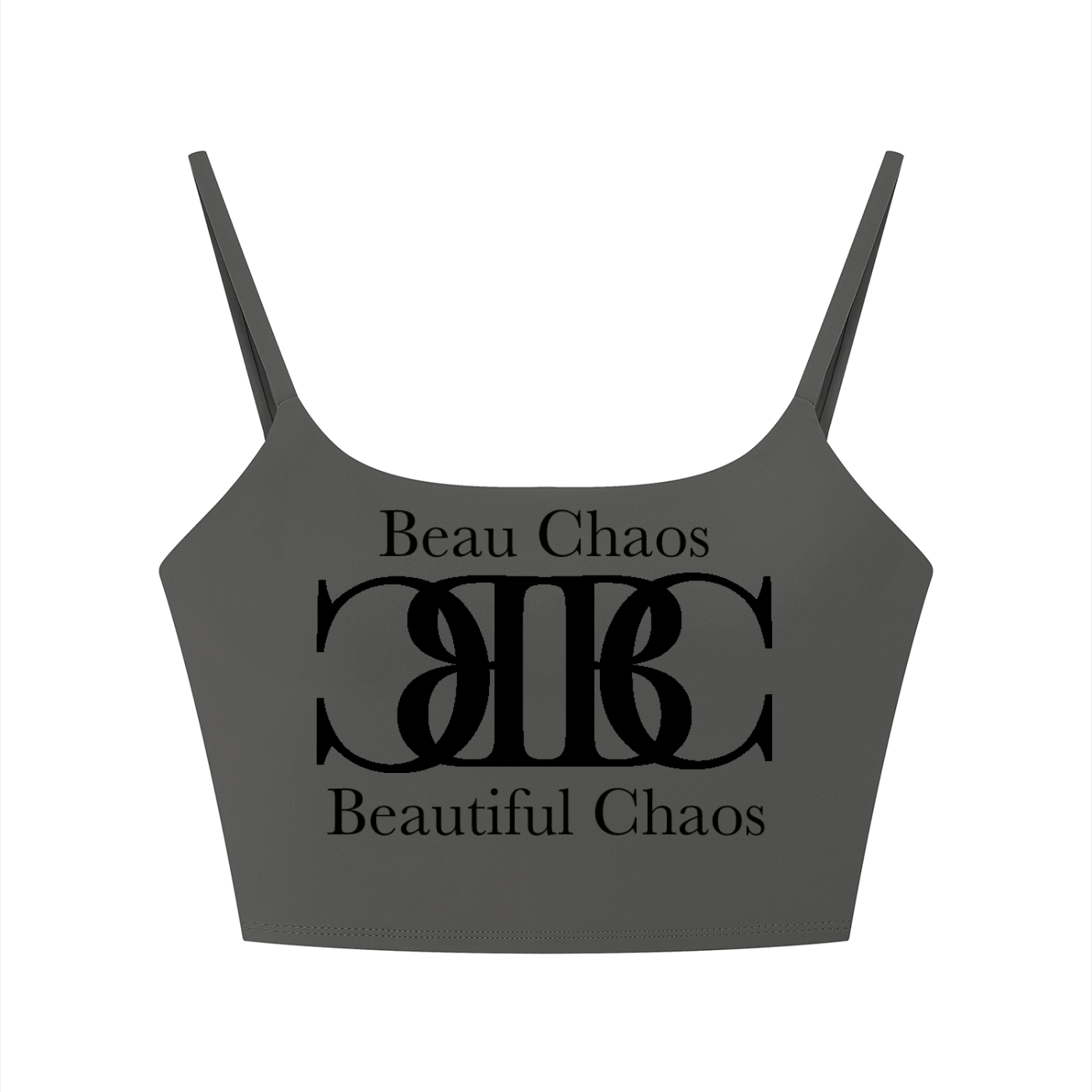 Beau Chaos Women's "Name & BC Mirror" Logo Solid Color Sports Bra