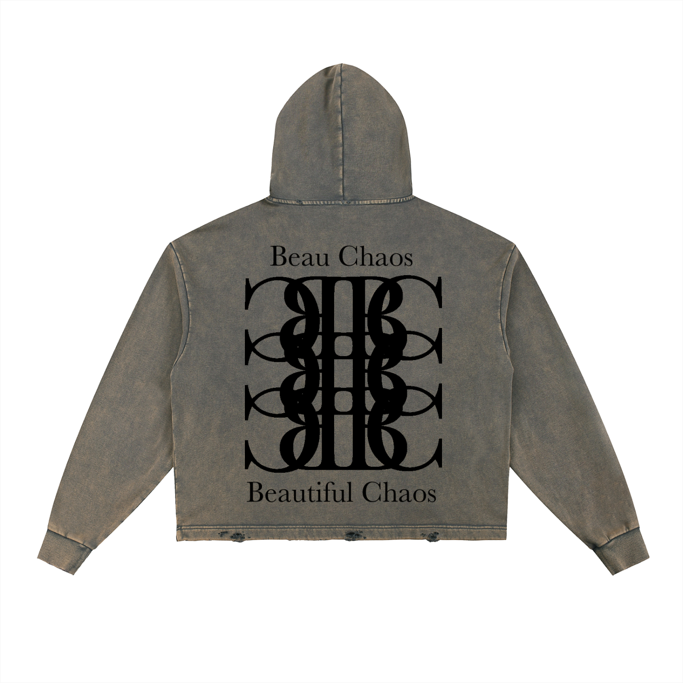 Beau Chaos Unisex "Tall Stretch & BC Stack" Logo Vintage Washed Frayed-Hem Hoodie