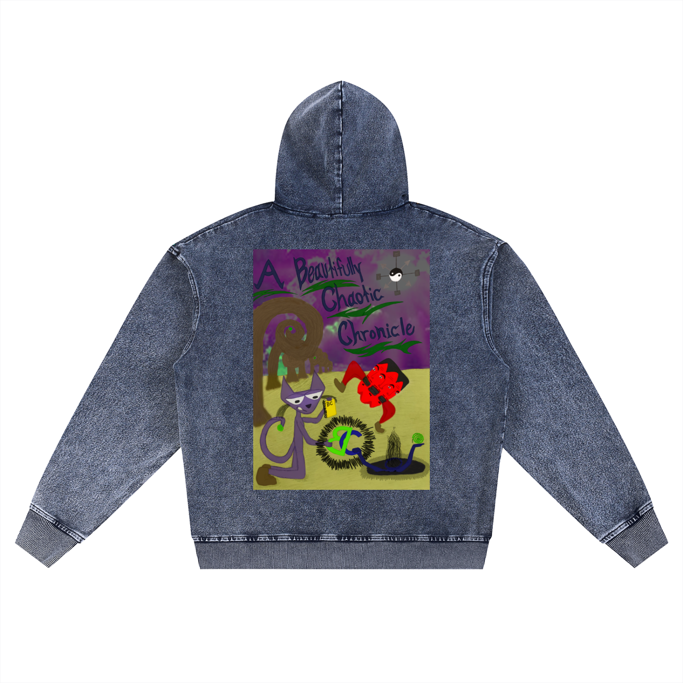 Beau Chaos Unisex "A Beautifully Chaotic Chronicle & BC Mirror" Logo Snow Wash Oversized Zip-Up Hoodie