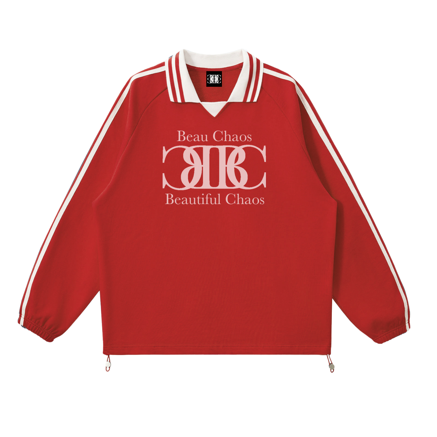 Beau Chaos Unisex "Name & BC Perspective" Logo Contrast Striped Lapel Collar Sweatshirt