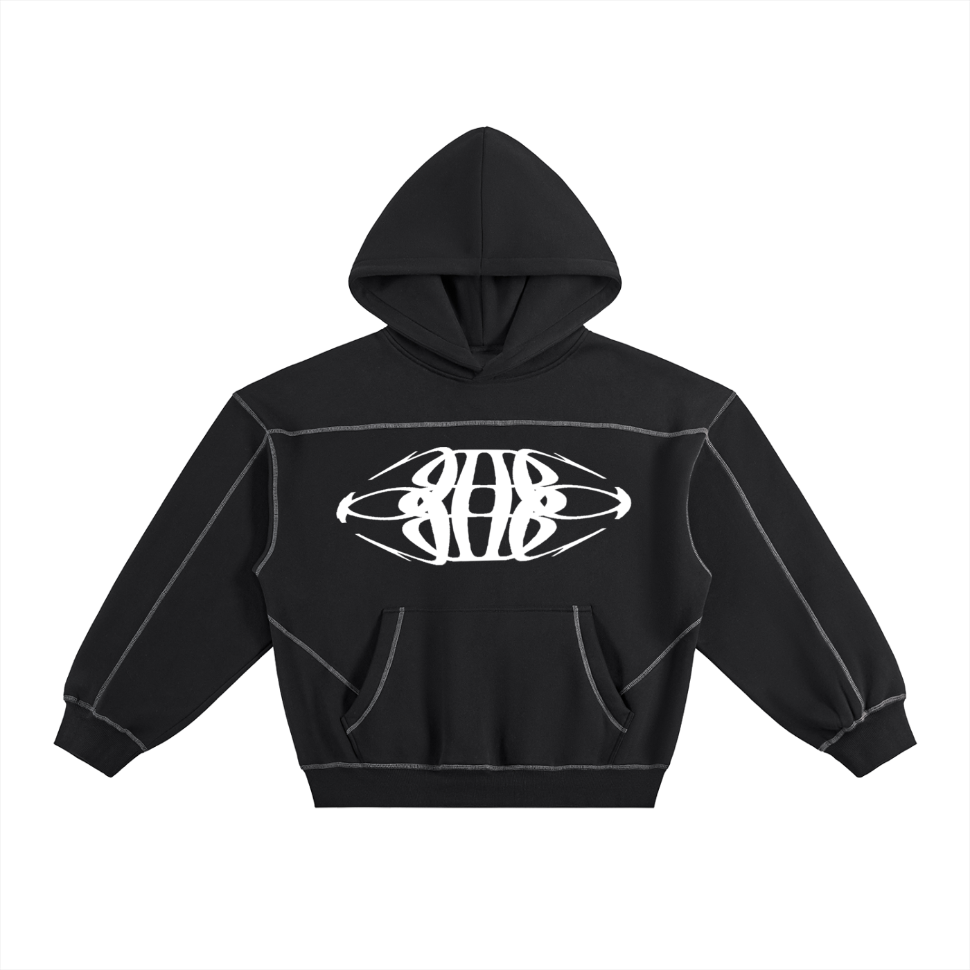 Beau Chaos Unisex "Tall & Wide Stretch"  Logo Contrast-Stitched Boxy Hoodie