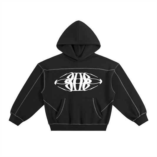 Beau Chaos Unisex "Tall & Wide Stretch"  Logo Contrast-Stitched Boxy Hoodie