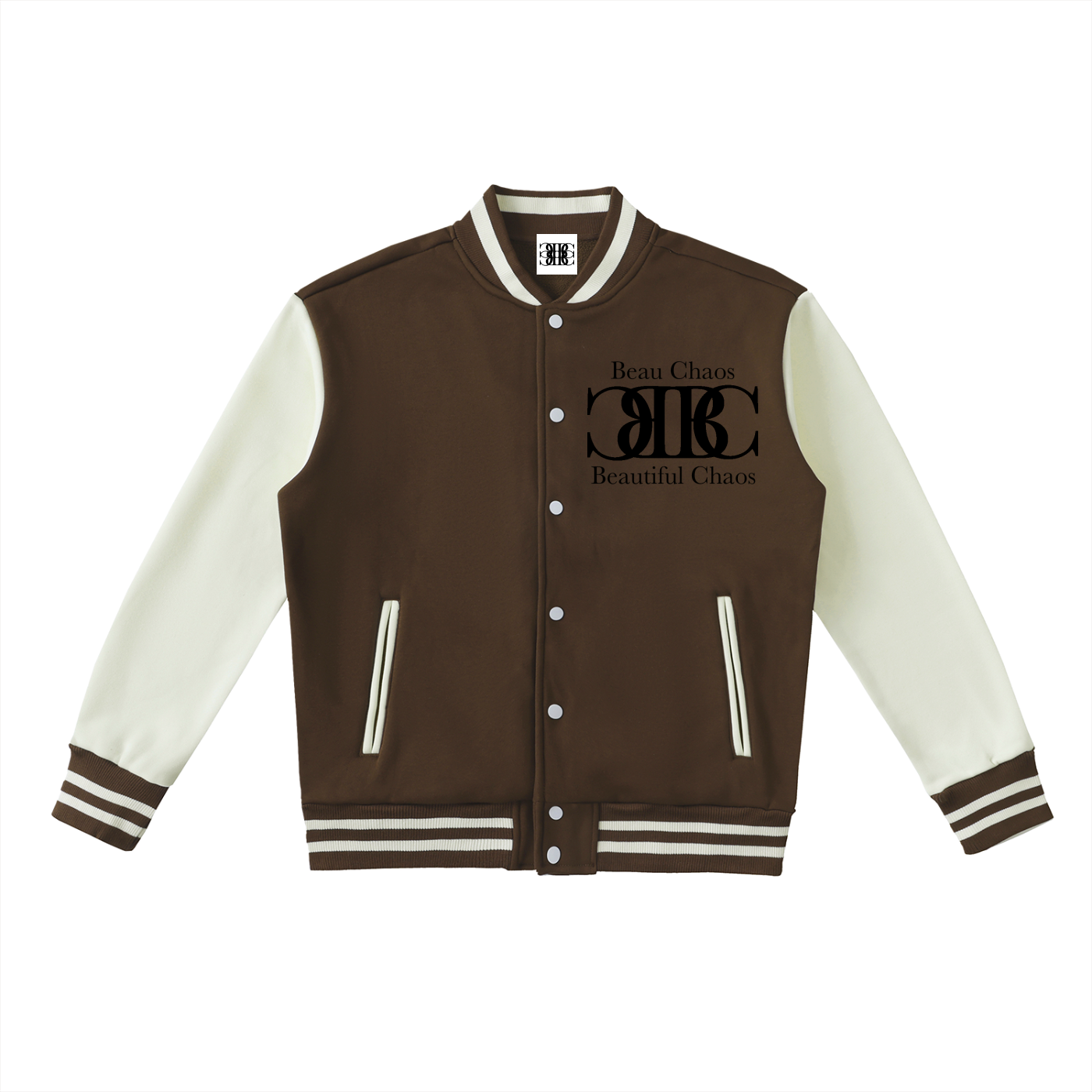 Beau Chaos Unisex "Name & Face Phase 2" Logo Two-Tone Varsity Jacket