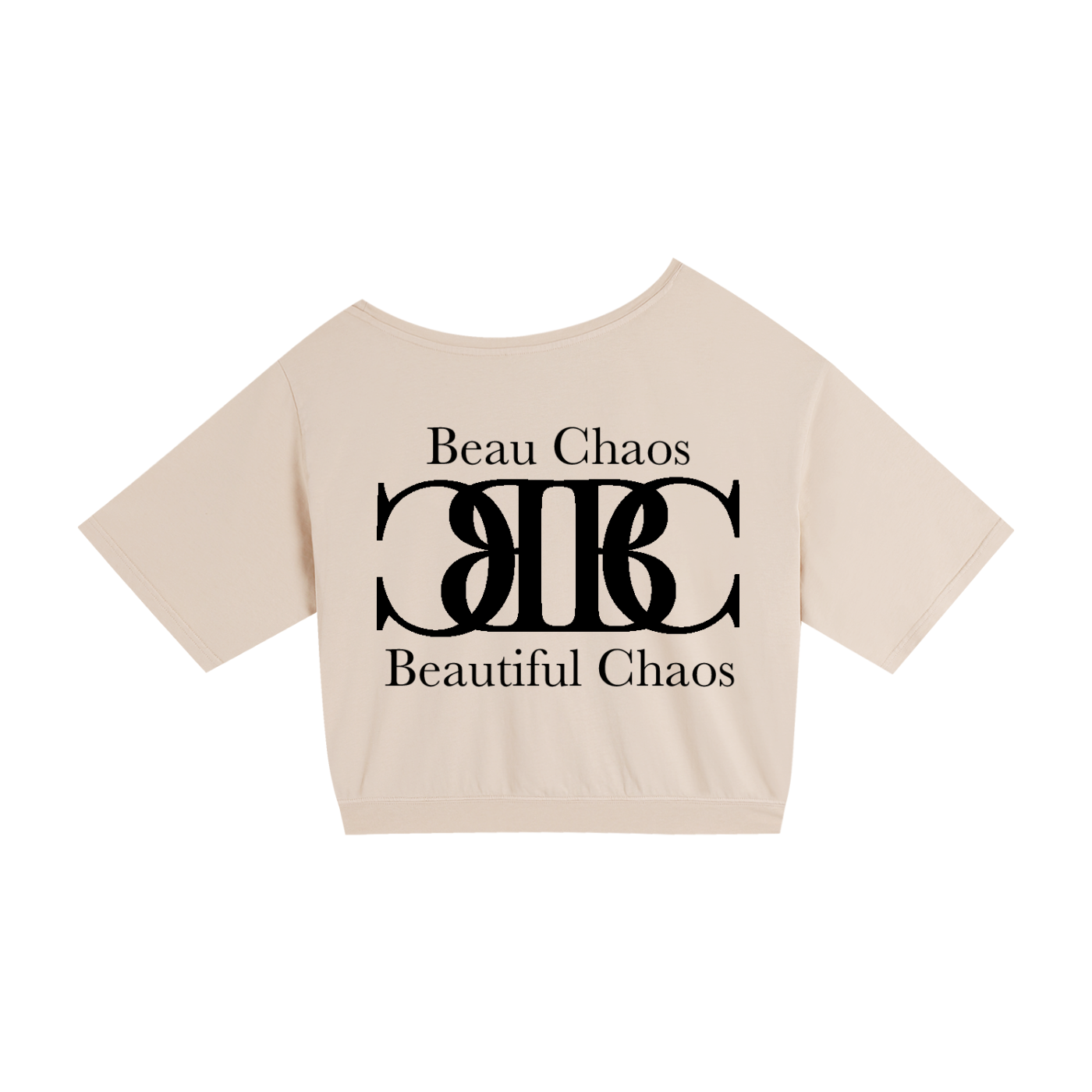 Beau Chaos Women's "BC Mirror & Name" Logo Asymmetric Shoulder Oversized T-Shirt