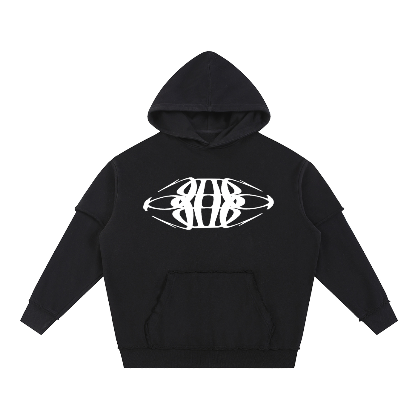 Beau Chaos Unisex "Tall & Wide Stretch" Logo Snow Washed Raw Edge Double Layered Hoodie