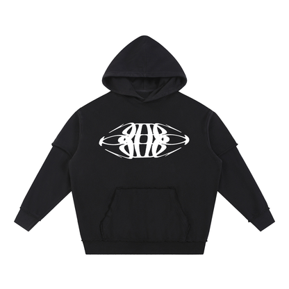 Beau Chaos Unisex "Tall & Wide Stretch" Logo Snow Washed Raw Edge Double Layered Hoodie