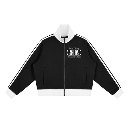 Beau Chaos Women's "Name & BC Mirror" Logo Contrast Side Stripe Cropped Track Jacket