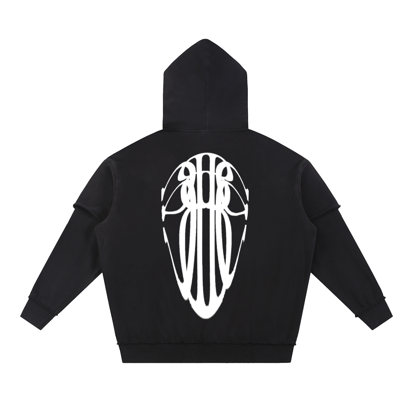 Beau Chaos Unisex "Tall & Wide Stretch" Logo Snow Washed Raw Edge Double Layered Hoodie