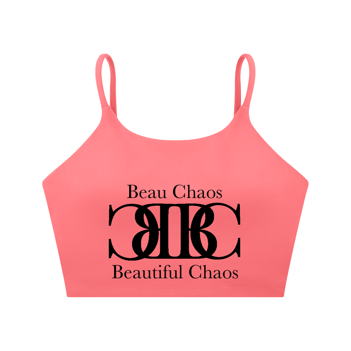 Beau Chaos Women's "Name & BC Mirror" Logo Spaghetti Strap Yoga Sports Bra