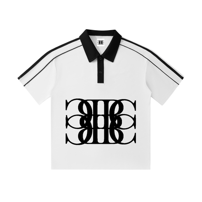 Beau Chaos Unisex "BC Mirror & BC Stack" Logo Contrast Collar Short-Sleeve Polo Shirt