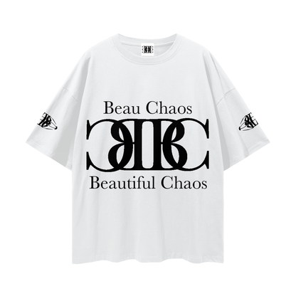 Beau Chaos Unisex "Name, Wide Stretch & BC Perspective" Logo Streetwear Loose Drop Shoulder T-Shirt