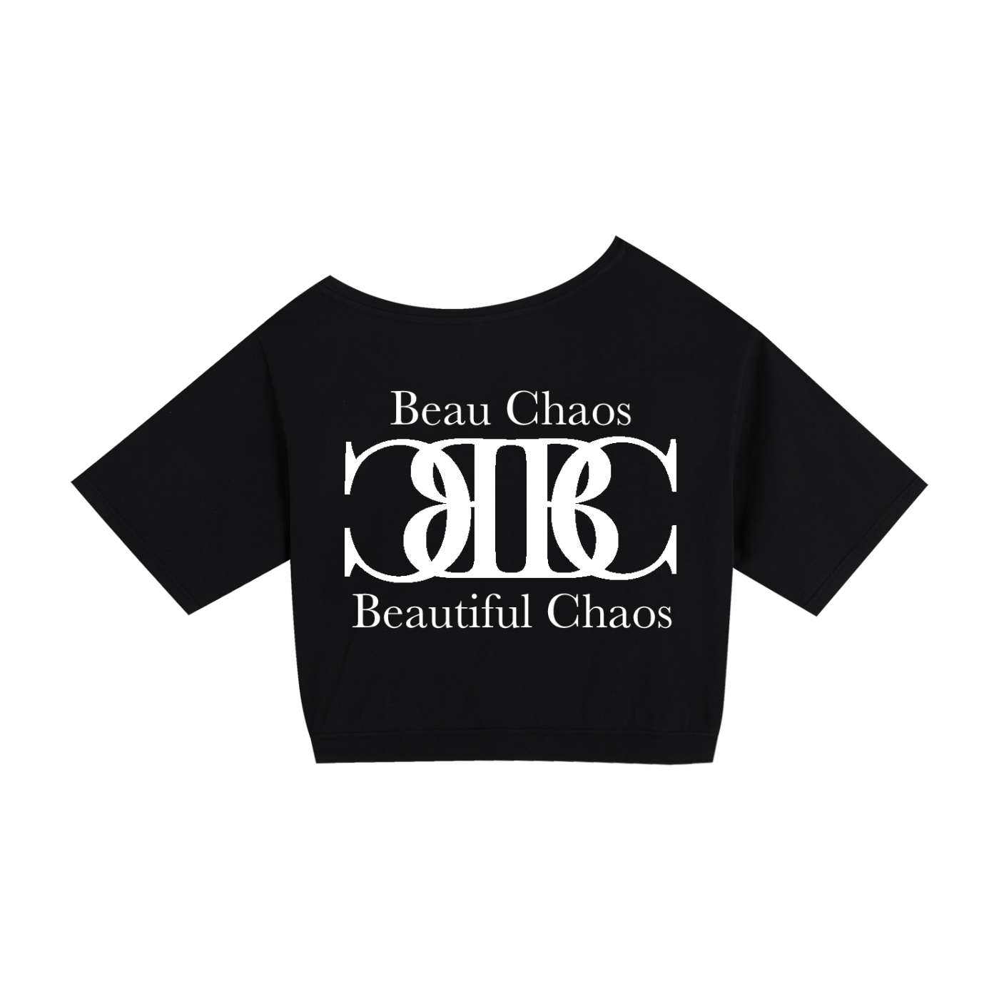 Beau Chaos Women's "BC Mirror & Name" Logo Asymmetric Shoulder Oversized T-Shirt