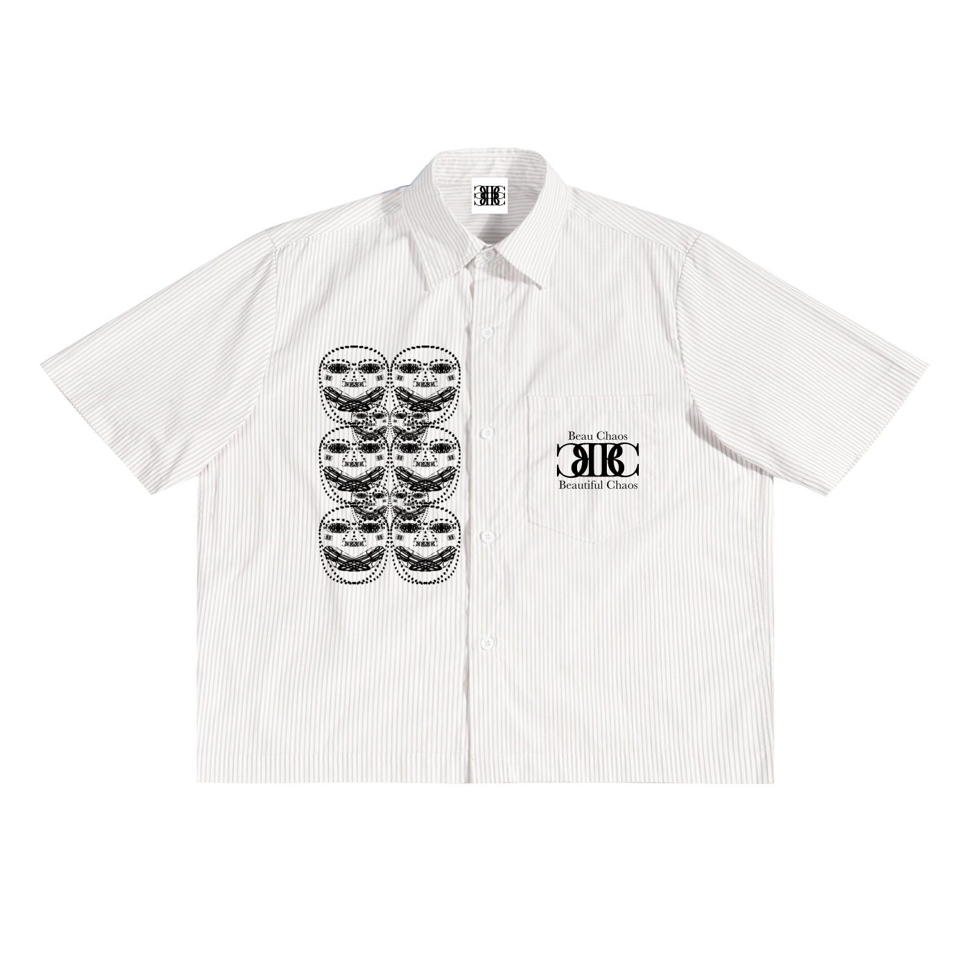 Beau Chaos Unisex "Name, Face Phase 2 & 3" Logo Oversized Vertical Stripe Boxy Shirt