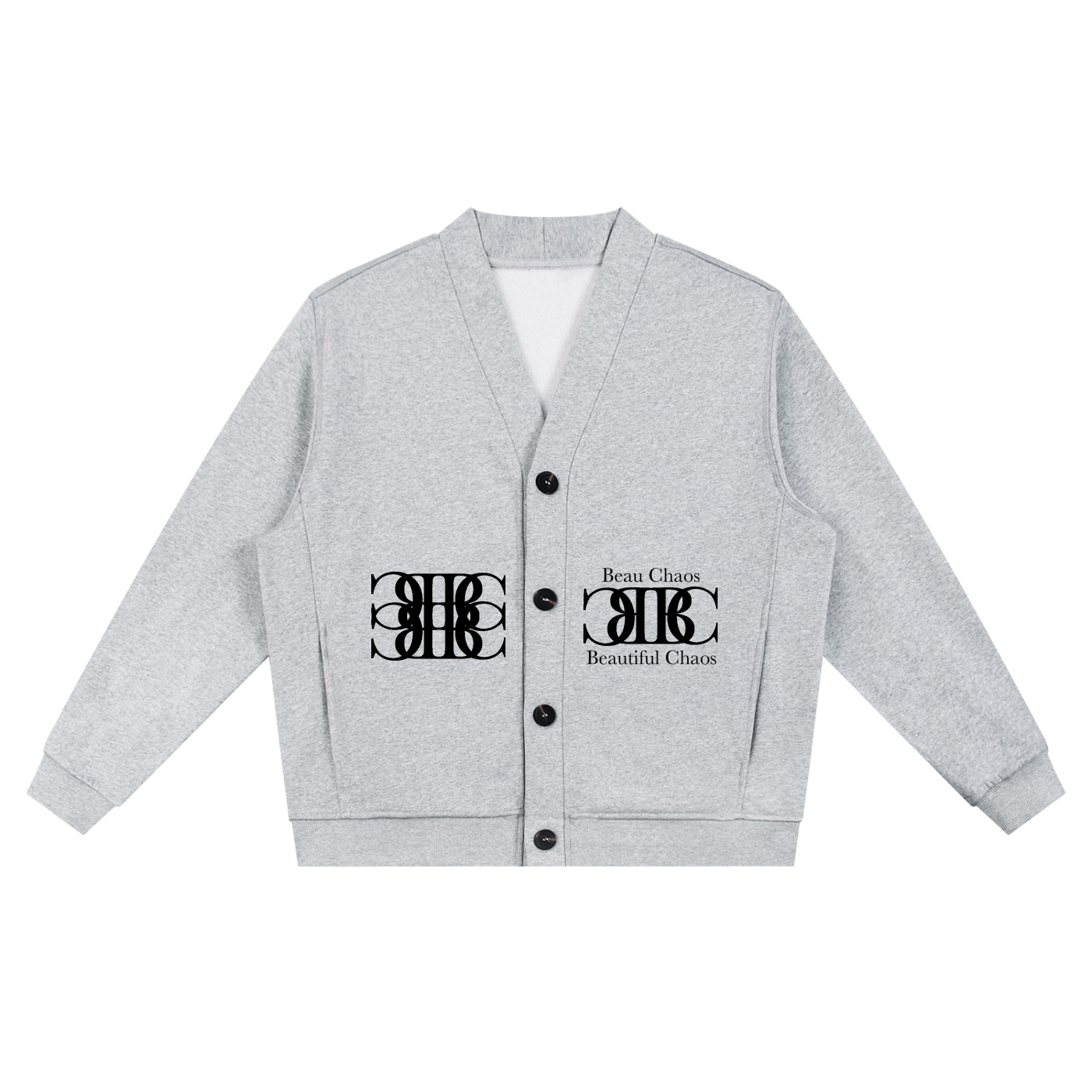 Beau Chaos Unisex "Name, BC Mirror & Wide Stretch" Logo Heavyweight Sweat Cardigan