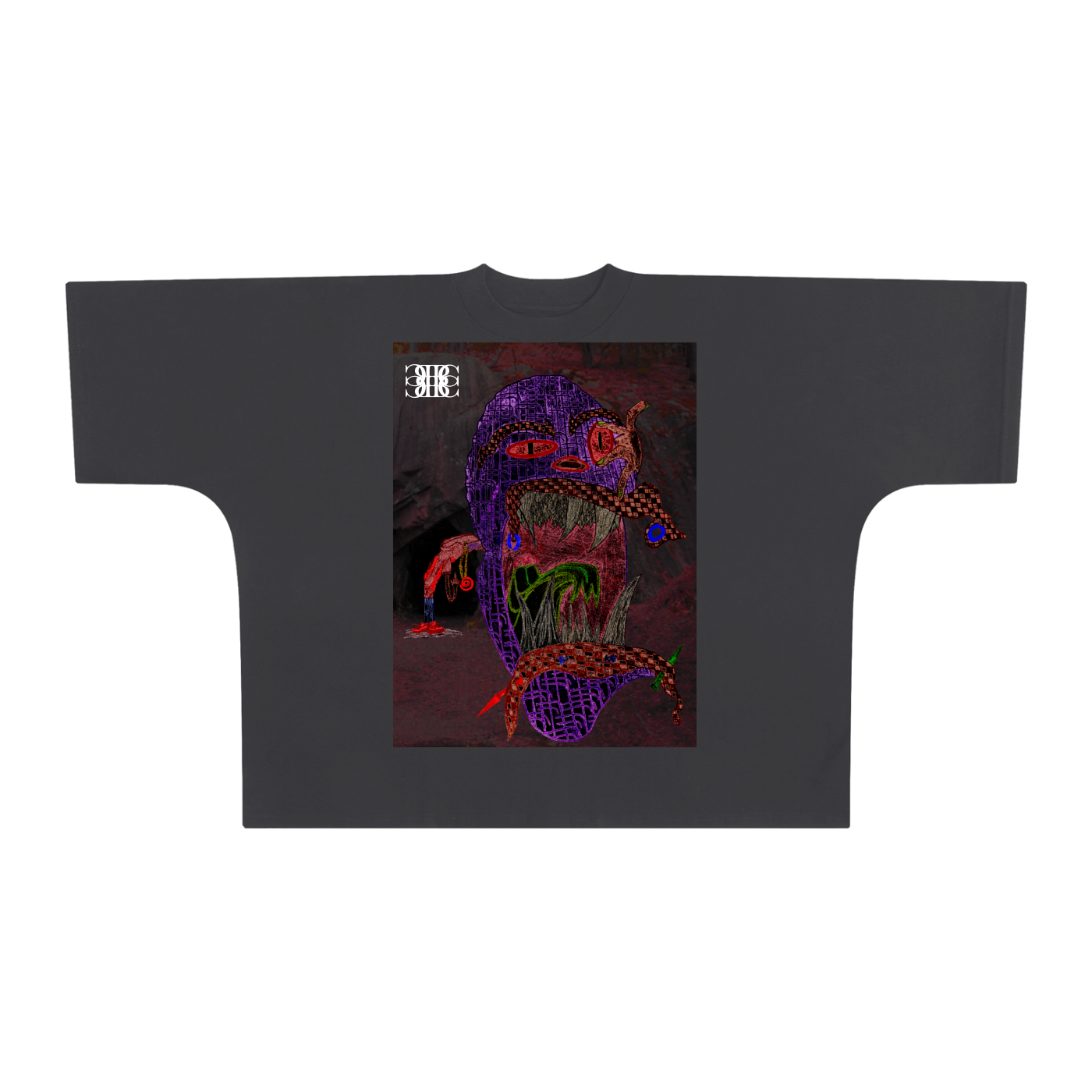 Beau Chaos Unisex "The Cave Man & BC Mirror" Logo Oversized One-Piece Boxy T-Shirt