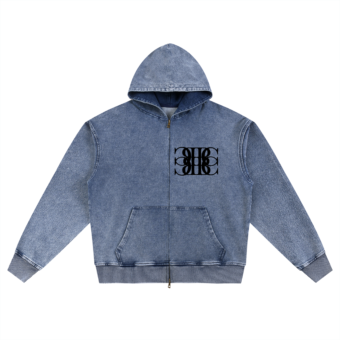 Beau Chaos Unisex "The Ugly Dude & BC Mirror" Logo Snow Wash Oversized Zip-Up Hoodie