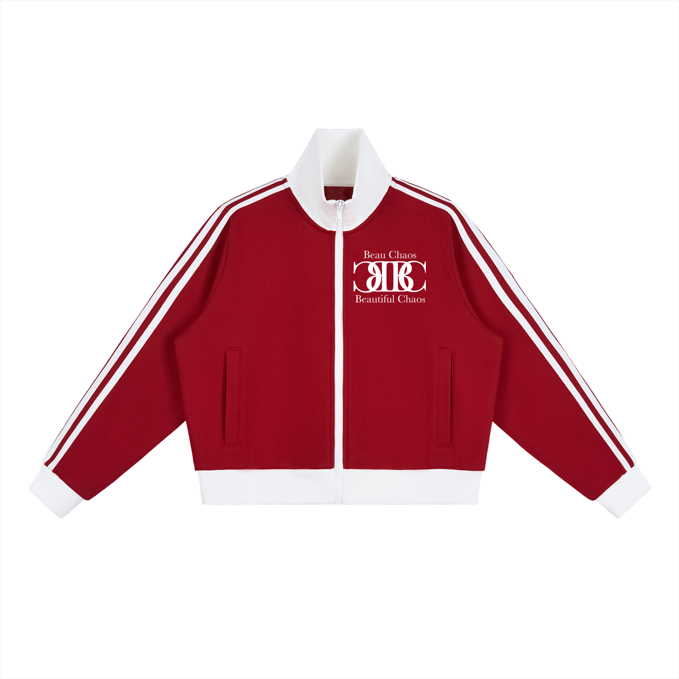 Beau Chaos Women's "Name & BC Mirror" Logo Contrast Side Stripe Cropped Track Jacket