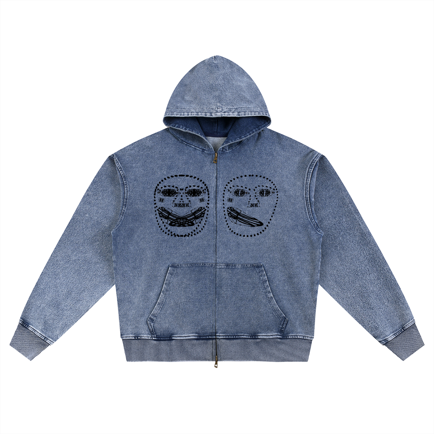 Beau Chaos Unisex "Face Phase 1, 2, & 3" Logo Snow Wash Oversized Zip-Up Hoodie
