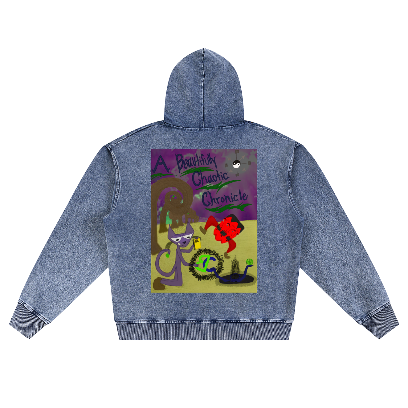 Beau Chaos Unisex "A Beautifully Chaotic Chronicle & BC Mirror" Logo Snow Wash Oversized Zip-Up Hoodie