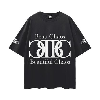 Beau Chaos Unisex "Name, Wide Stretch & BC Perspective" Logo Streetwear Loose Drop Shoulder T-Shirt